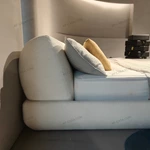 White Bouclé Upholstered Bed with Rounded Headboard & Low-Profile Base